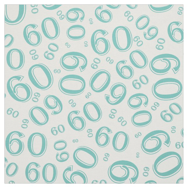 60th  Teal & White Random Number Pattern 60 Fabric (Swatch)