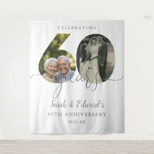 60th Wedding Anniversary 2 Photo Backdrop Tapestry