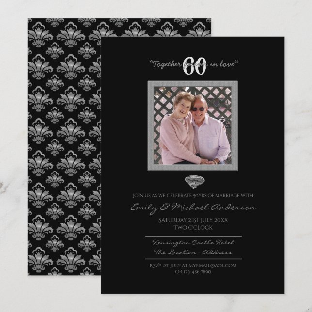 60th Wedding Anniversary - ADD PHOTO Invitations (Front/Back)