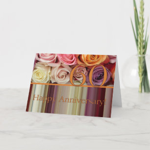 60th Wedding Anniversary Card -Pastel roses stripe