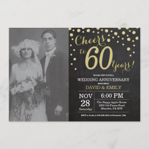 60th Wedding Anniversary Chalkboard Black and Gold Invitation