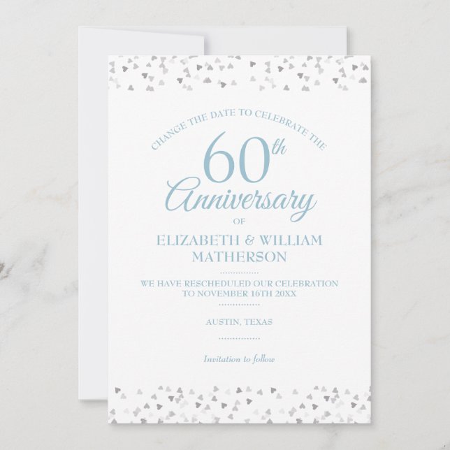 60th Wedding Anniversary Change the Date Confetti Invitation (Front)