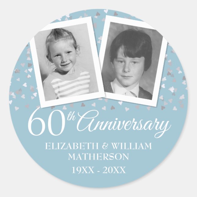 60th Wedding Anniversary Childhood Photos Classic Round Sticker (Front)