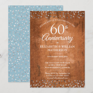 60th Wedding Anniversary Confetti Rustic Wood Invitation