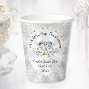 60th Wedding Anniversary Cups, Personalized Paper Cups