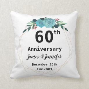 60th Wedding Anniversary Custom Names and Year Throw Pillow