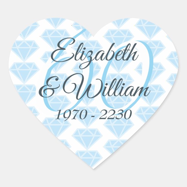 60th Wedding Anniversary Diamond Celebration Heart Sticker (Front)