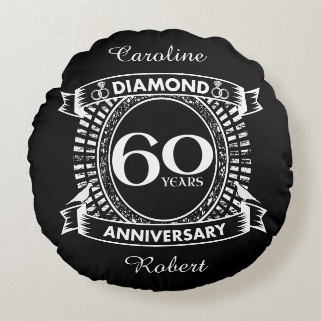 60th wedding anniversary diamond crest round pillow (Front)