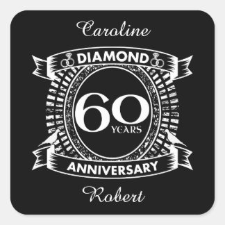 60th wedding anniversary diamond crest square sticker