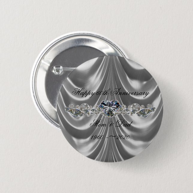 60th Wedding Anniversary Diamond Heart 2 Inch Round Button (Front & Back)
