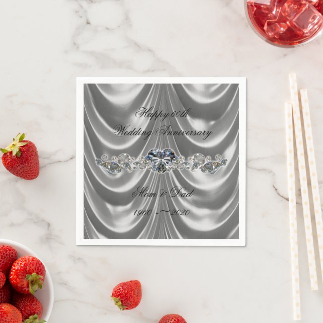 60th Wedding Anniversary Diamond Heart Napkin (Insitu)