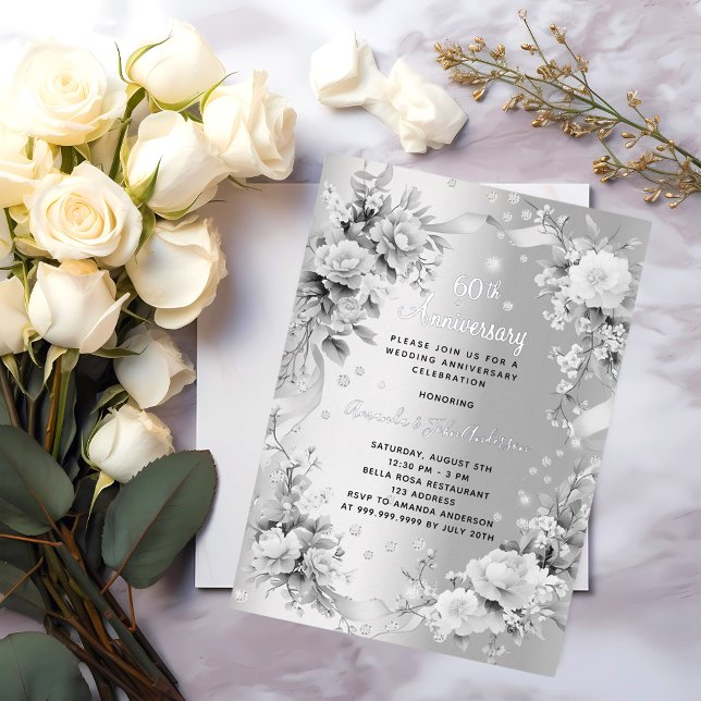 60th wedding anniversary diamond silver florals (Creator Uploaded)