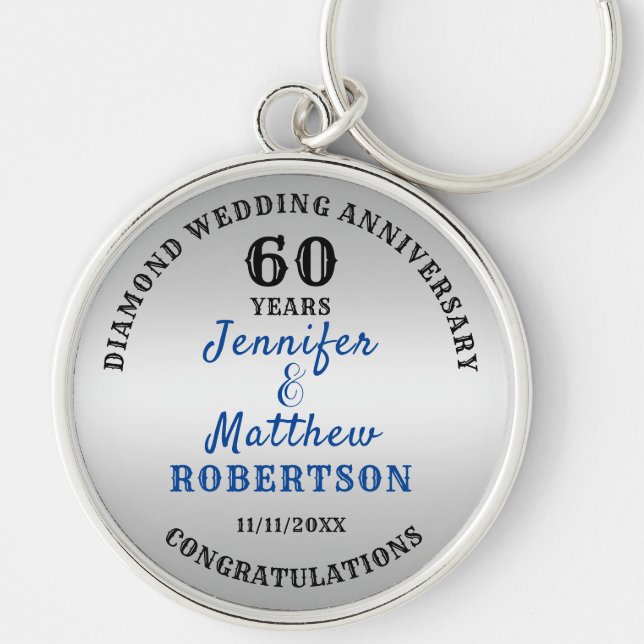 60th  WEDDING ANNIVERSARY Diamond Wedding Editable Keychain (Front)
