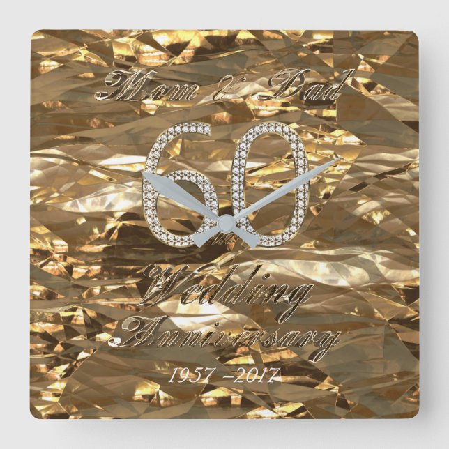 60th Wedding Anniversary Diamond Wedding Parents Square Wall Clock (Front)