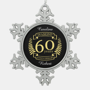 60th Wedding ANNIVERSARY diamond yellow Snowflake Pewter Christmas Ornament
