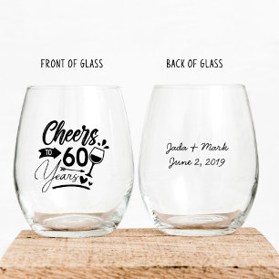 60th Wedding Anniversary Elegant Celebration Stemless Wine Glass
