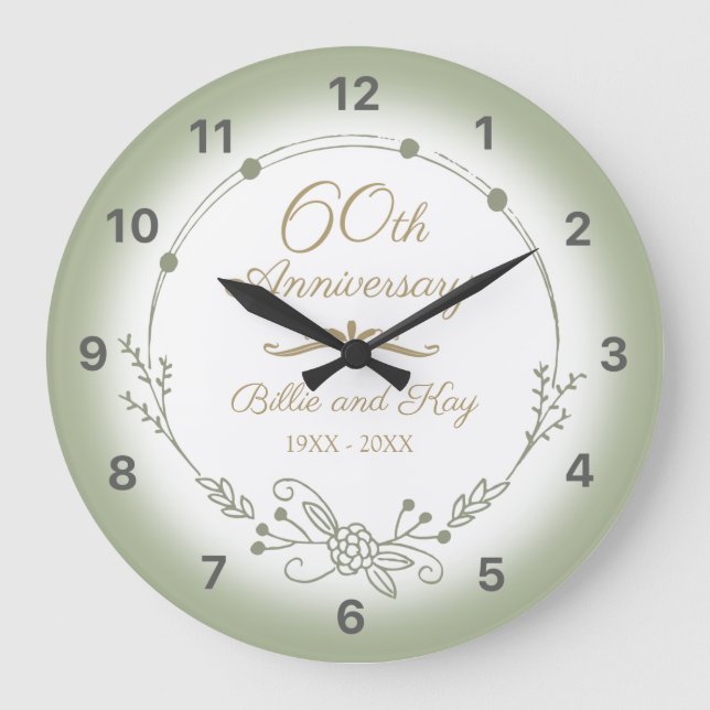 60th Wedding Anniversary Elegant Large Clock (Front)