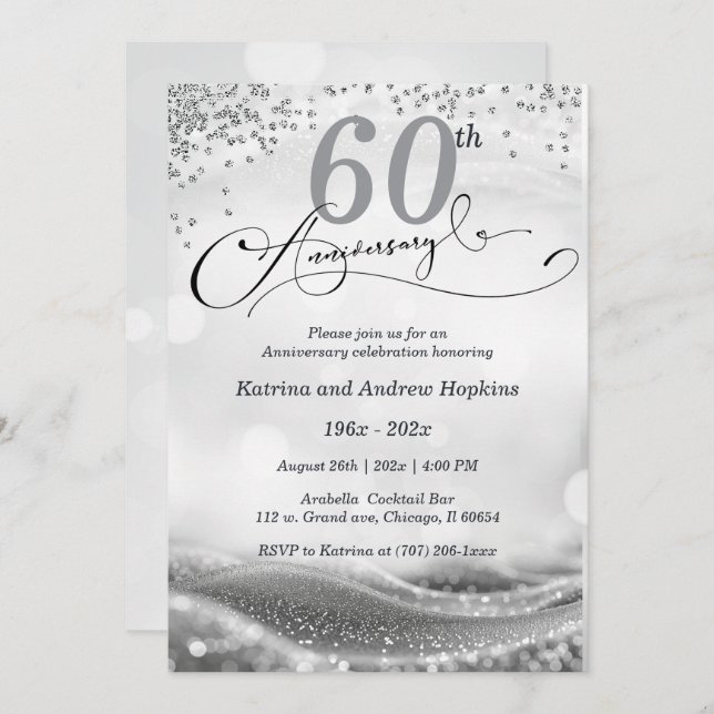 60th Wedding Anniversary Elegant Printable Invitation (Front/Back)