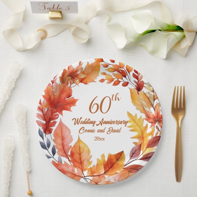 60th Wedding Anniversary Fall Floral Paper Plate (Wedding)