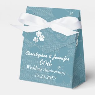 60th Wedding Anniversary Favour Box, Blue Floral Favor Box