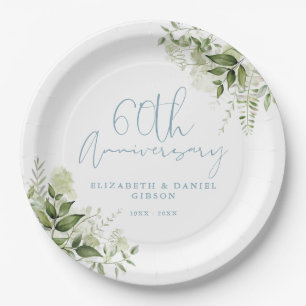 60th Wedding Anniversary Greenery Floral Paper Plate