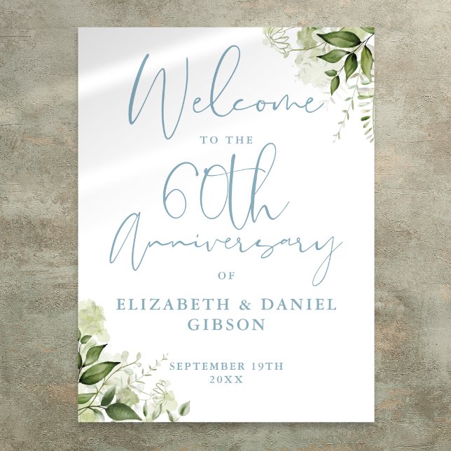 60th Wedding Anniversary Greenery Welcome Sign (60th Wedding Anniversary Greenery Welcome Sign)