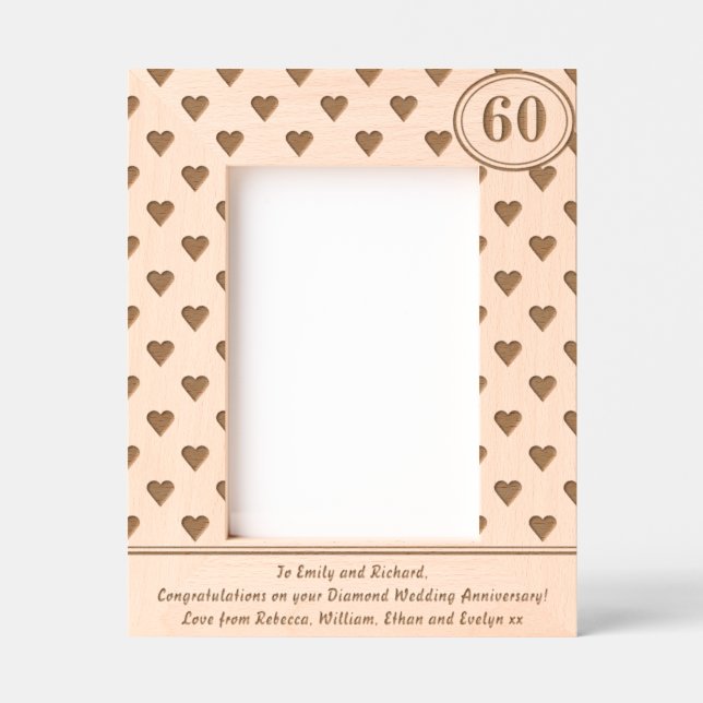 60th Wedding Anniversary Hearts Personalized Etched Frames (Front)