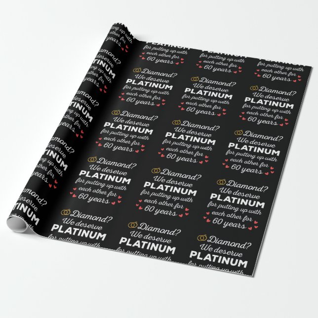 60th Wedding Anniversary I - Diamond Funny Couple Wrapping Paper (Unrolled)