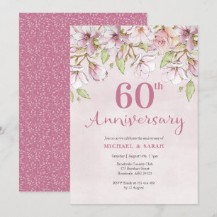 60th Wedding Anniversary Invitation Pink Floral