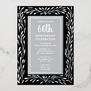 60th Wedding Anniversary Invitations Black Grey