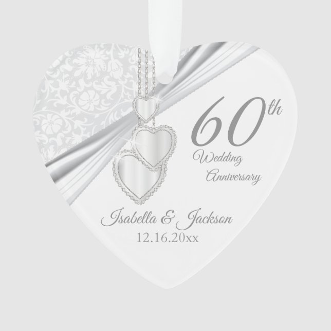60th Wedding Anniversary Keepsake Design Ornament (Front)