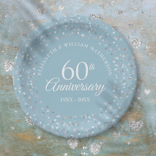 60th Wedding Anniversary Love Hearts Confetti  Paper Plate