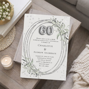 60th wedding anniversary pearl gray greenery invitation