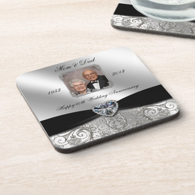 60th Wedding Anniversary Photo Coaster (Left Side)