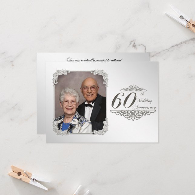 60th Wedding Anniversary Photo Invitation Card (Front/Back In Situ)