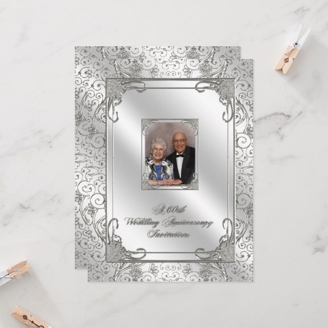 60th Wedding Anniversary Photo Invitation Card (Front/Back In Situ)