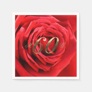 60th Wedding Anniversary Red Roses Heart Elegant Napkin