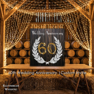 60th Wedding Anniversary Rustic Wood & Gold Invitation
