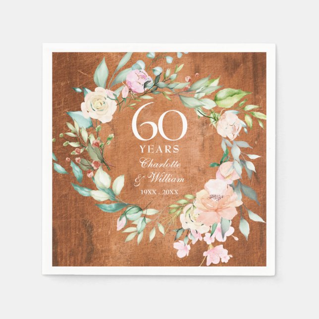  60th Wedding Anniversary Rustic Wood Roses Napkin (Front)