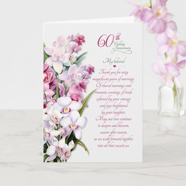 60th Wedding Anniversary Sentimental Orchids Card (Orchid)