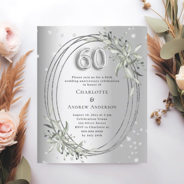 60th wedding anniversary silver diamond invitation (Creator Uploaded)