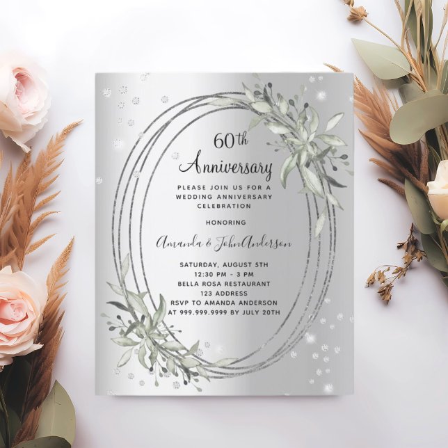 60th wedding anniversary silver invitation (Creator Uploaded)