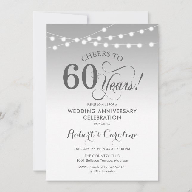 60th Wedding Anniversary - Silver White Invitation (Front)