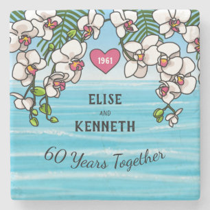 60th Wedding Anniversary Tropical Beach Orchids Stone Coaster