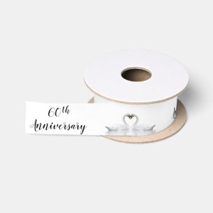 60th wedding anniversary white swans in love satin ribbon