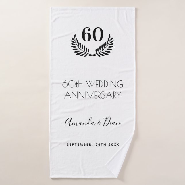 60th wedding annversary white black wreath bath towel set (Bath Towel)