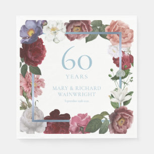 60th Wedding Diamond Anniversary Garden Rose Napkin
