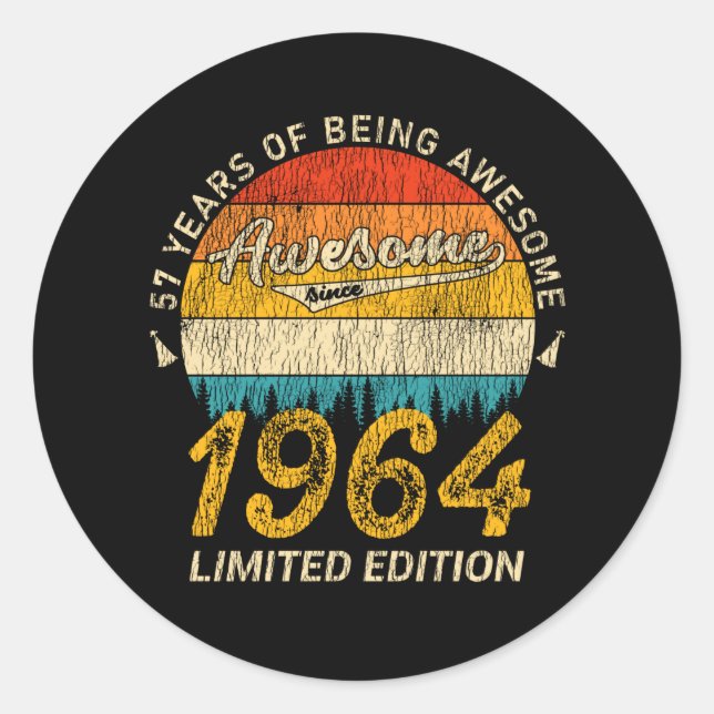 61 Year Old 1964 Retro Awesome 61st Birthday Gift Classic Round Sticker (Front)