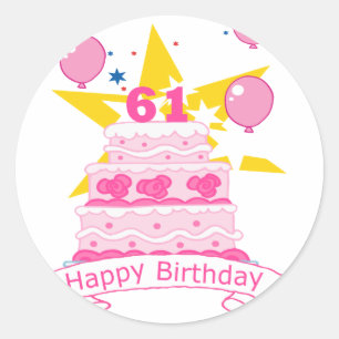 61 Year Old Birthday Cake Classic Round Sticker