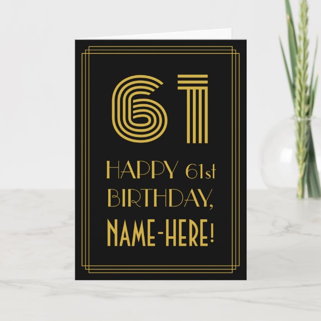 61st Birthday: Art Deco Inspired Look "61" & Name Card (Front)